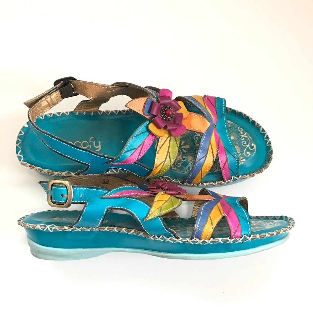 SOCOFY Flower Sandals Leather Bohemian Women’s Size 7 - Picture 9 of 16